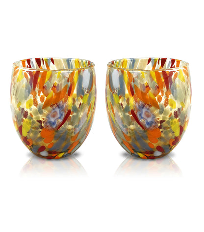 6 Bicchieri Acqua Classic in Vetro Soffiati e Lavorati a Mano con Murrine di Murano, linea “I Colori di Murano” 320 ml. Made in Italy