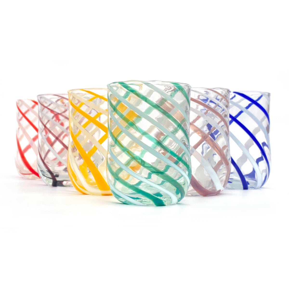 6 Spiral-Zylindergläser aus mundgeblasenem und handgefertigtem Glas mi – Mazzega Art & Design