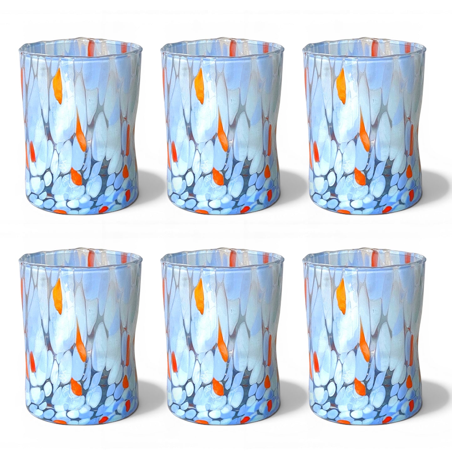 Bicchieri Tumbler Naif in Vetro Soffiati e Lavorati a Mano con Murrine di Murano, linea “I Colori di Murano” 395 ml. Made in Italy