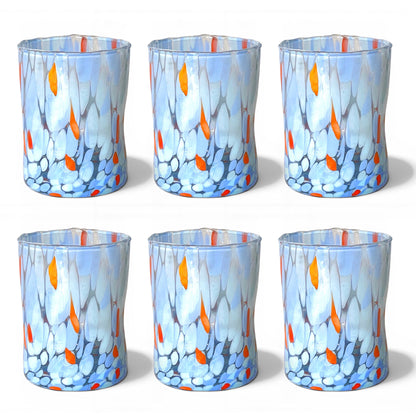 Bicchieri Tumbler Naif in Vetro Soffiati e Lavorati a Mano con Murrine di Murano, linea “I Colori di Murano” 395 ml. Made in Italy