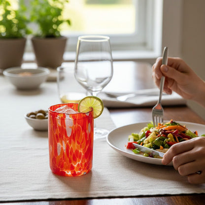 Verres Tumbler Naif en Verre Soufflé et Travaillé à la Main avec des Murrines de Murano, ligne "I Colori di Murano" 395 ml. Fabriqué en Italie