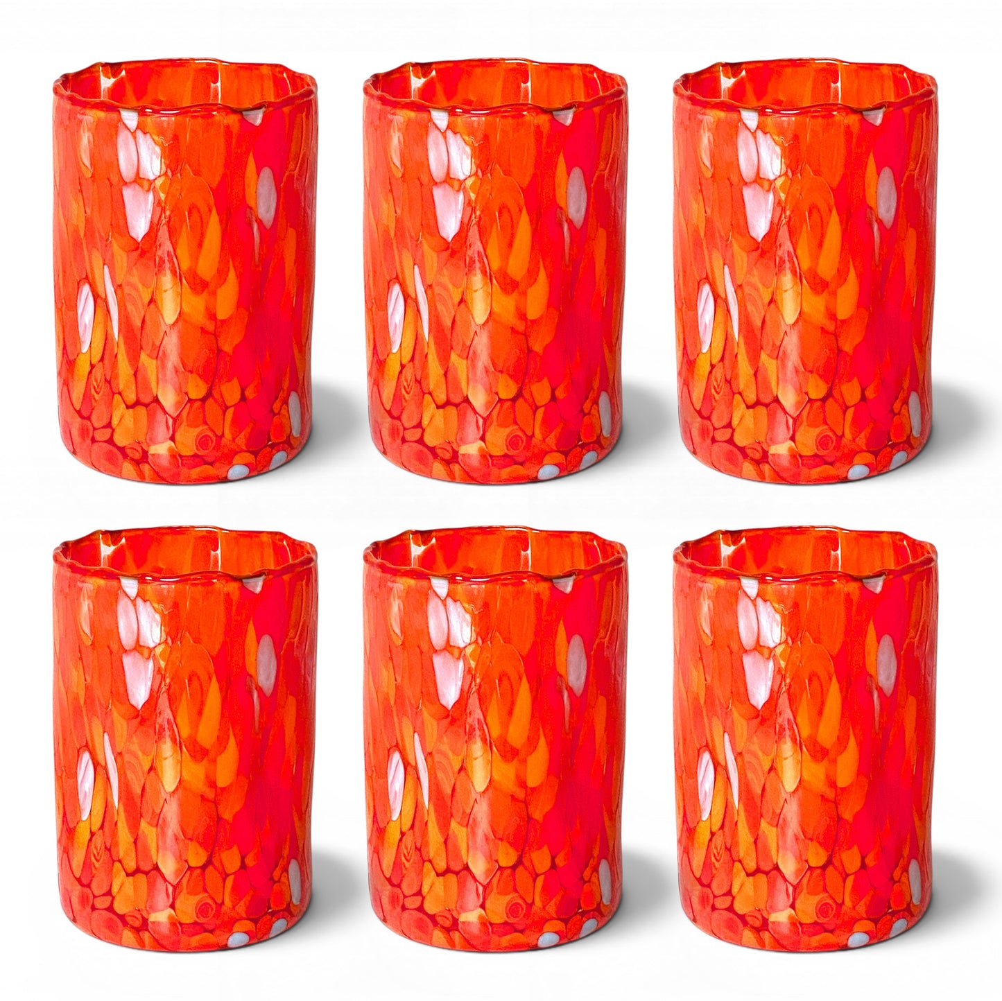 Bicchieri Tumbler Naif in Vetro Soffiati e Lavorati a Mano con Murrine di Murano, linea “I Colori di Murano” 395 ml. Made in Italy
