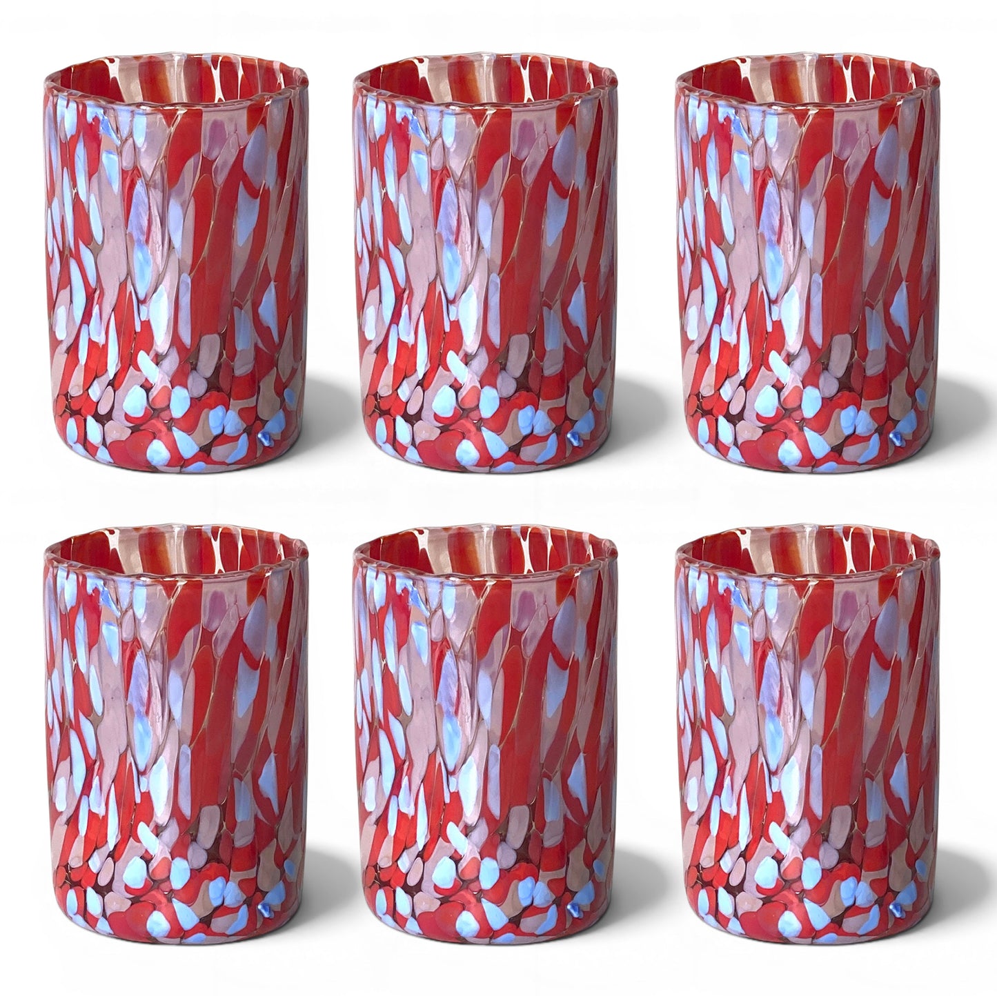 Bicchieri Tumbler Naif in Vetro Soffiati e Lavorati a Mano con Murrine di Murano, linea “I Colori di Murano” 395 ml. Made in Italy