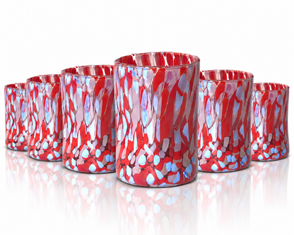 Bicchieri Tumbler Naif in Vetro Soffiati e Lavorati a Mano con Graniglie di Murano, linea “I Colori di Murano” 395 ml. Made in Italy