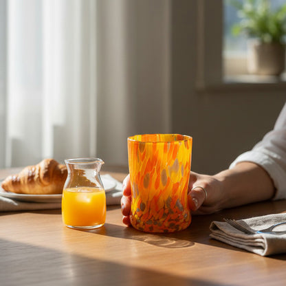 Verres Tumbler Naif en Verre Soufflé et Travaillé à la Main avec des Murrines de Murano, ligne "I Colori di Murano" 395 ml. Fabriqué en Italie