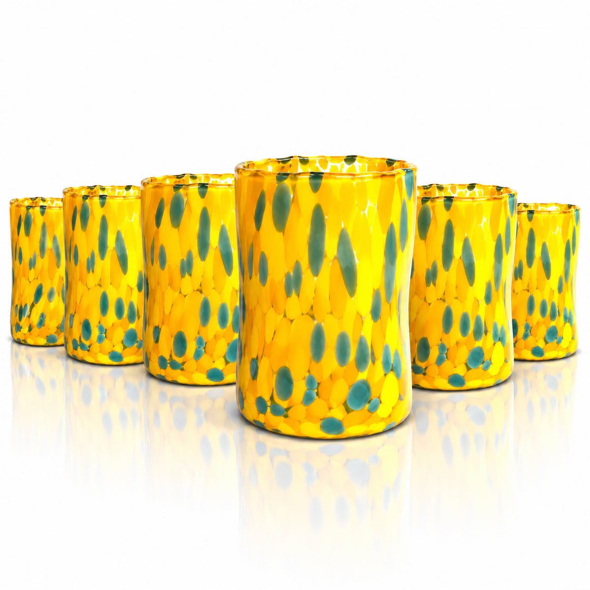 Verres Tumbler Naif en Verre Soufflé et Travaillé à la Main avec des Murrines de Murano, ligne "I Colori di Murano" 395 ml. Fabriqué en Italie