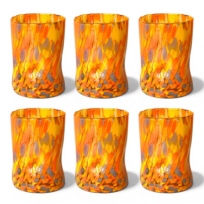 Bicchieri Tumbler Naif in Vetro Soffiati e Lavorati a Mano con Murrine di Murano, linea “I Colori di Murano” 395 ml. Made in Italy