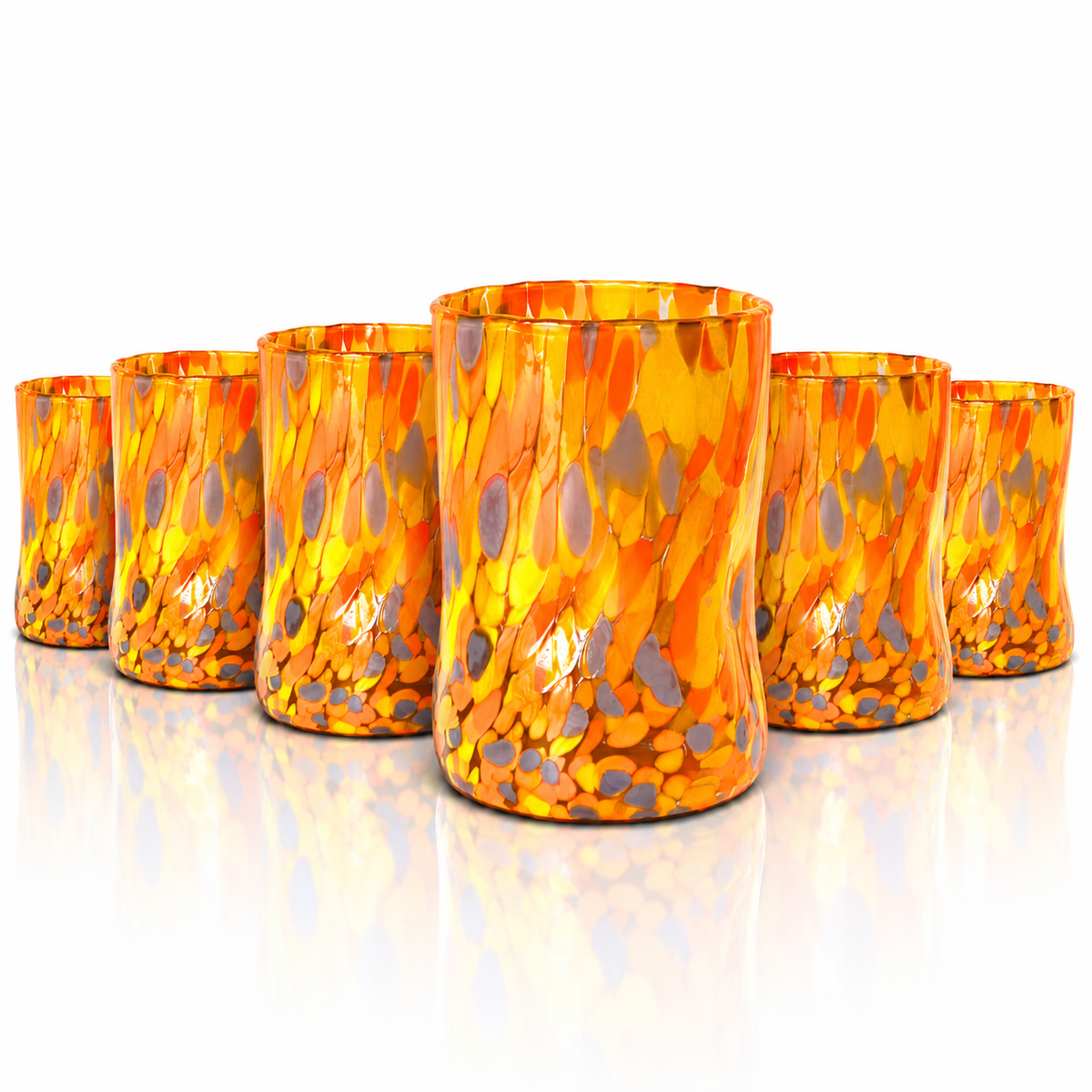 Bicchieri Tumbler Naif in Vetro Soffiati e Lavorati a Mano con Graniglie di Murano, linea “I Colori di Murano” 395 ml. Made in Italy
