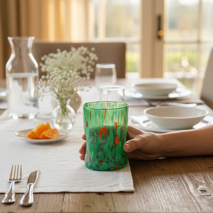 Verres Tumbler Naif en Verre Soufflé et Travaillé à la Main avec des Murrines de Murano, ligne "I Colori di Murano" 395 ml. Fabriqué en Italie
