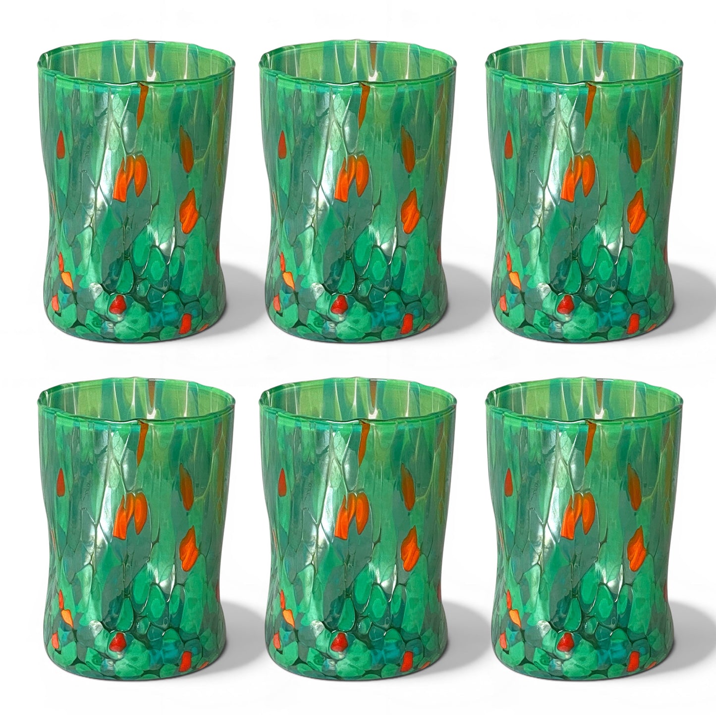 Bicchieri Tumbler Naif in Vetro Soffiati e Lavorati a Mano con Murrine di Murano, linea “I Colori di Murano” 395 ml. Made in Italy