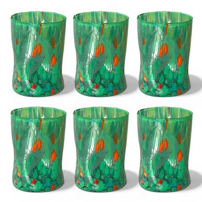 Bicchieri Tumbler Naif in Vetro Soffiati e Lavorati a Mano con Murrine di Murano, linea “I Colori di Murano” 395 ml. Made in Italy