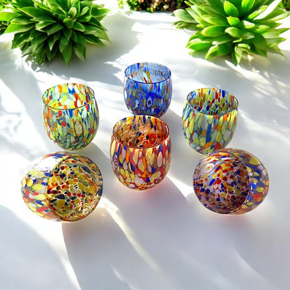 6 Bicchieri Acqua Classic in Vetro Soffiati e Lavorati a Mano con Murrine di Murano, linea “I Colori di Murano” 320 ml. Made in Italy