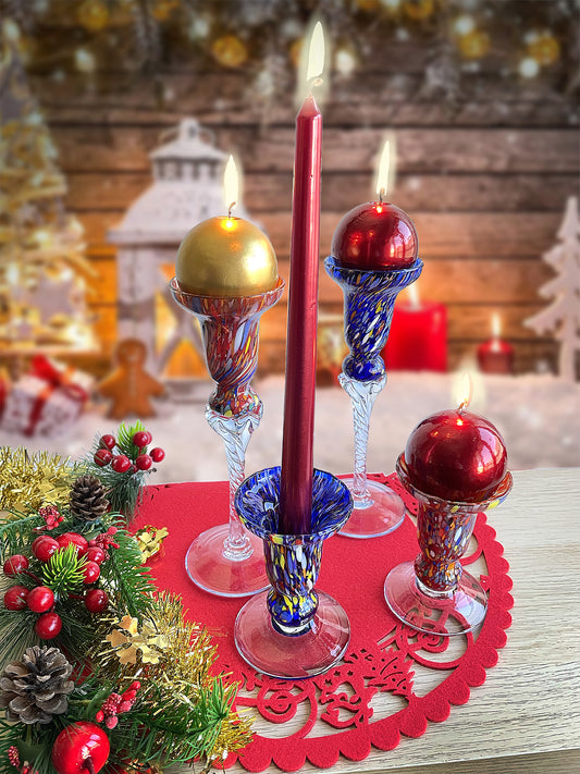2 Candélabres en Verre Soufflé et Fait Main - Les Couleurs de Murano - Bougeoirs pour Table, Mariages, Fêtes. Fabriqué en Italie