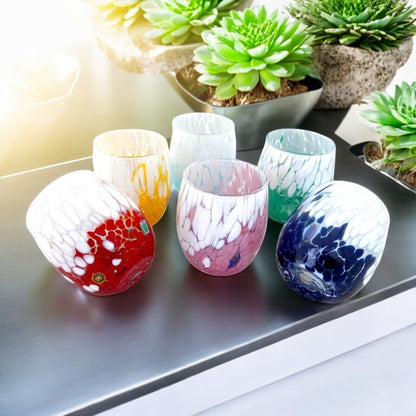 6 Bicchieri Acqua Big Bicolor in Vetro Soffiati e Lavorati a Mano con Murrine di Murano, linea “I Colori di Murano” 435 ml. Made in Italy