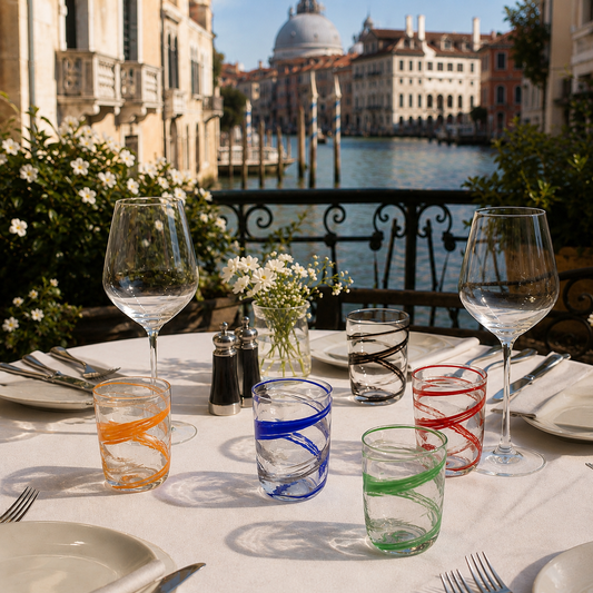 Bicchieri Carpaccio in vetro di Murano, realizzati nell'isola di Murano, soffiati e lavorati a mano da maestri Vetrai - SPECIAL EDITION - 350/400 ml.