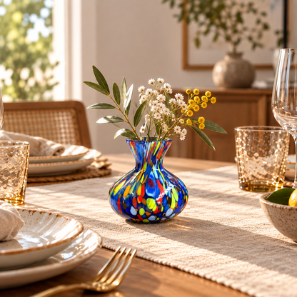 Vase en verre Classic soufflé et travaillé à la main avec Murrines de Murano, ligne “I Colori di Murano”, Made in Italy, H. 9,5 cm