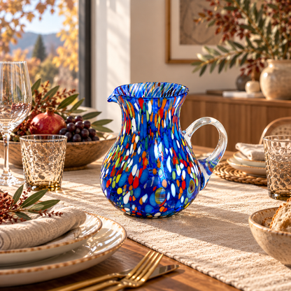 1 Caraffa Classic in Vetro Soffiata e Lavorata a Mano con Murrine di Murano, linea “I Colori di Murano” 1000 ml. Made in Italy