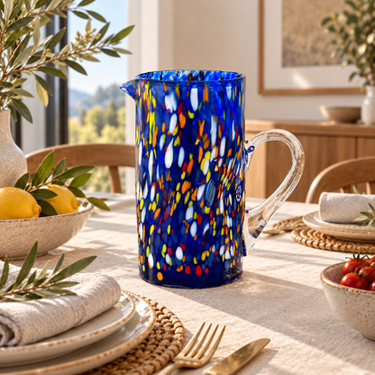 Caraffa Classic in Vetro Soffiata e Lavorata a Mano con Murrine di Murano, linea “I Colori di Murano” 1000 ml. Made in Italy