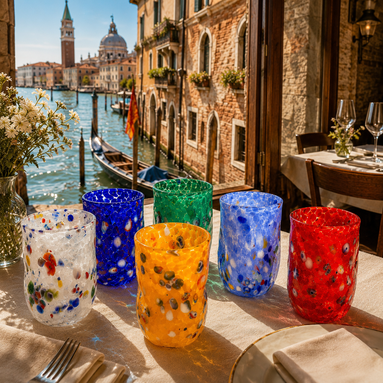 Verres BELLINI en verre de Murano, réalisés sur l’île de Murano, soufflés et travaillés à la main par des maîtres verriers – SPECIAL EDITION – 400 ml.