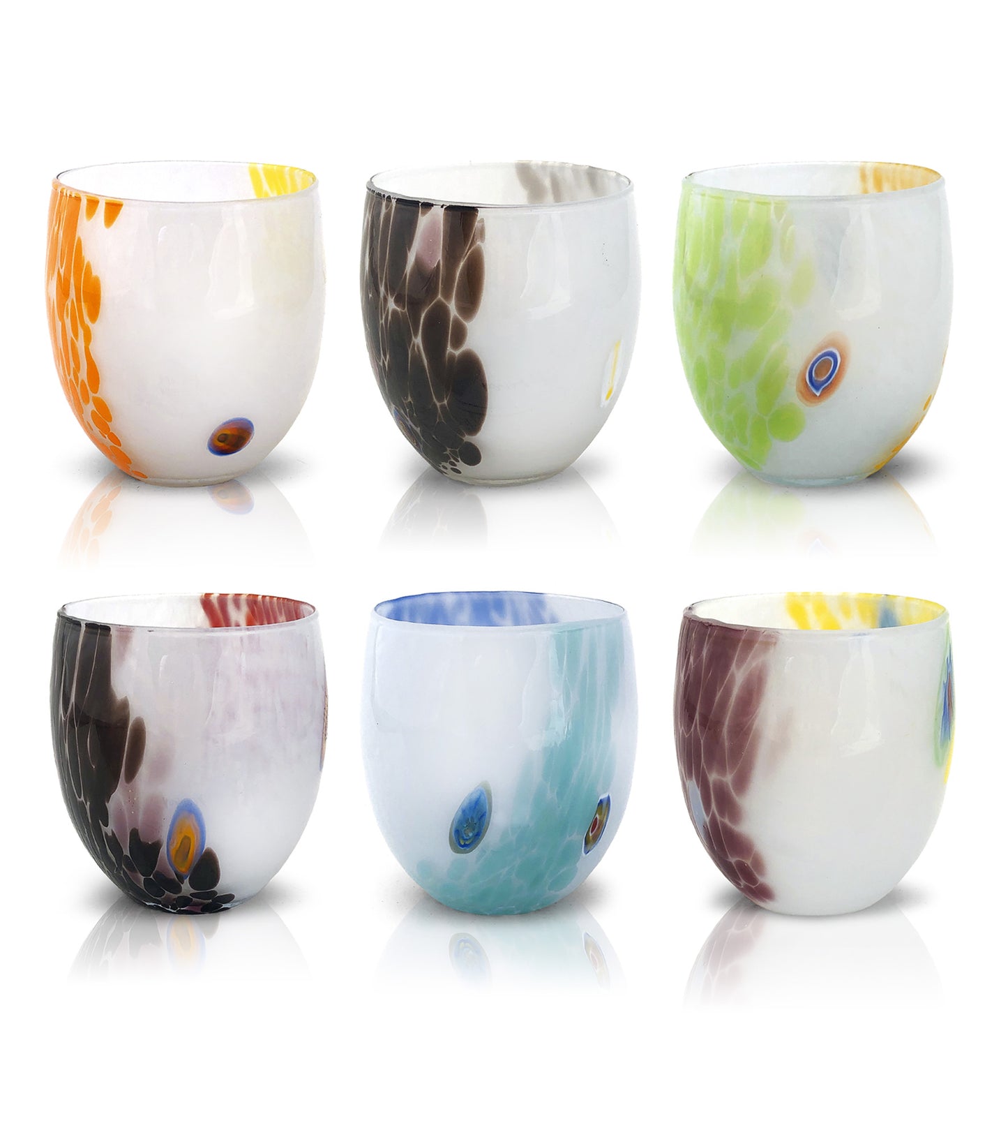 6 Verres en Verre "Les Couleurs de Murano". TUMBLE-CLASSIC-MIX