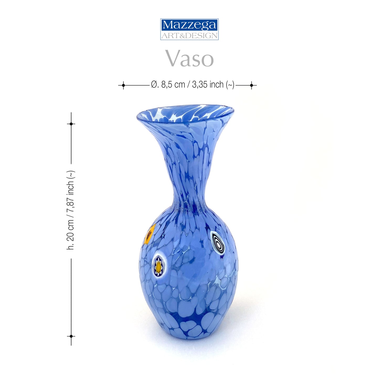 Vaso in vetro di Murano, soffiato e lavorato a mano, linea "I Colori di Murano" h. cm. 20 - Made in Murano. Cod. 08