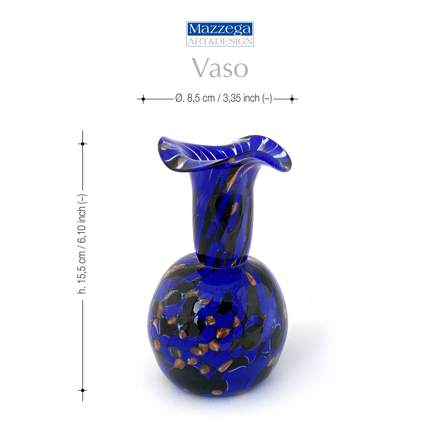 Vaso in vetro di Murano, soffiato e lavorato a mano, linea "I Colori di Murano" h. cm. 15,5 - Made in Murano. Cod. 12