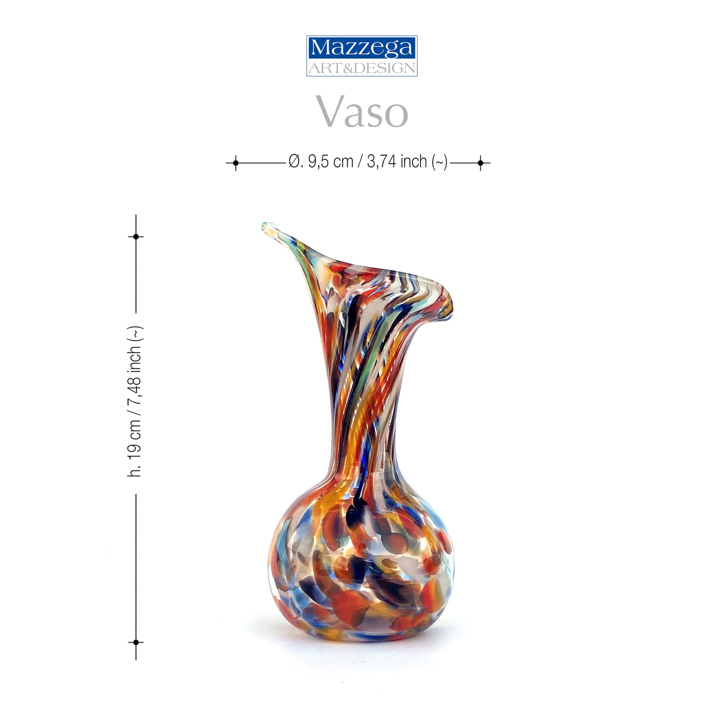 Vaso in vetro di Murano, soffiato e lavorato a mano, linea "I Colori di Murano" h. cm. 19,5 - Made in Murano. Cod. 14