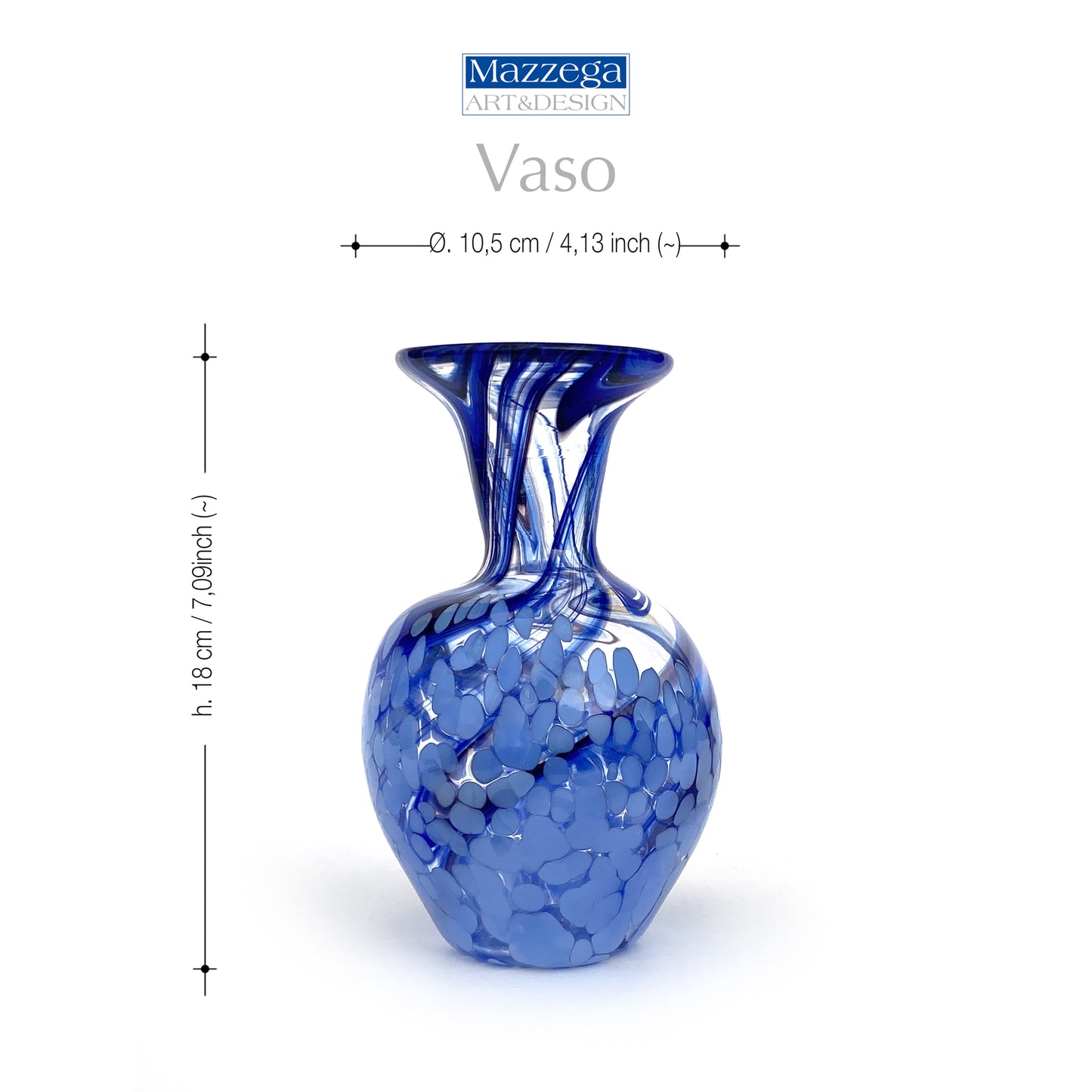 Vaso in vetro di Murano, soffiato e lavorato a mano, linea "I Colori di Murano" h. cm. 18 - Made in Murano. Cod. 19