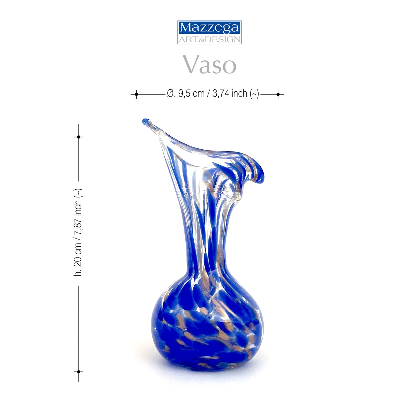 Vaso in vetro di Murano, soffiato e lavorato a mano, linea "I Colori di Murano" h. cm. 20 - Made in Murano. Cod. 29
