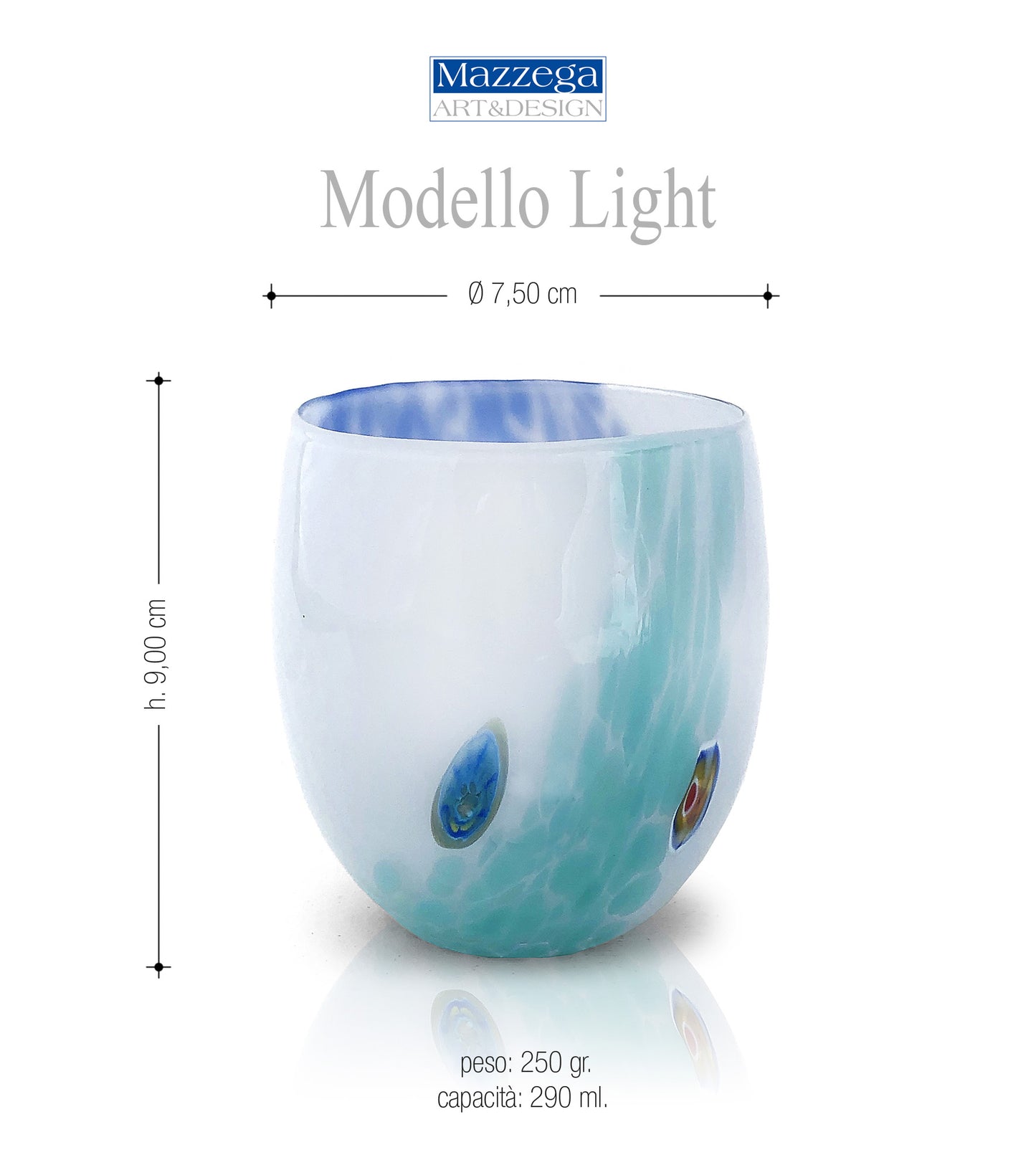 6 Verres en Verre "Les Couleurs de Murano". TUMBLE-CLASSIC-MIX