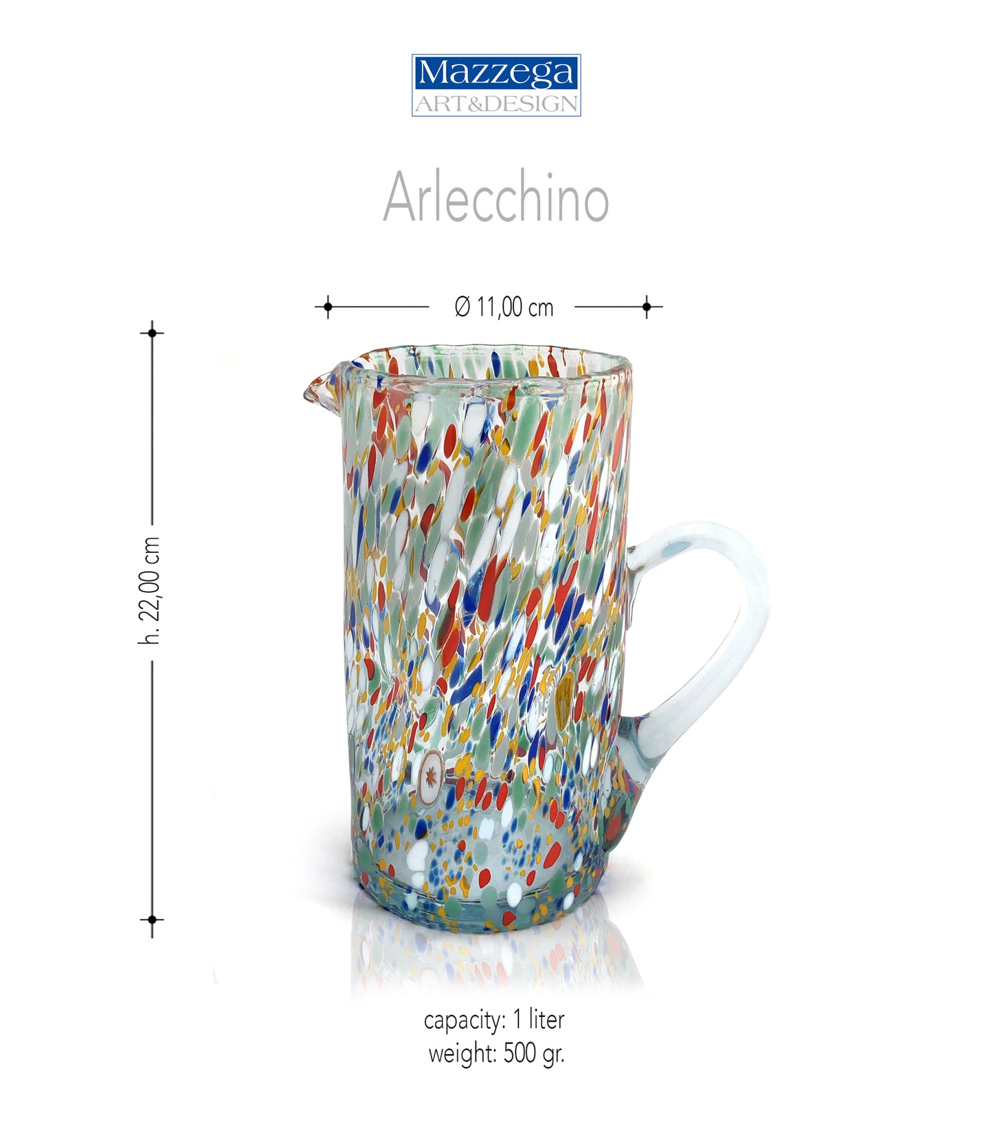 Carafe en verre « Les couleurs de Murano ». ARLEQUIN 22