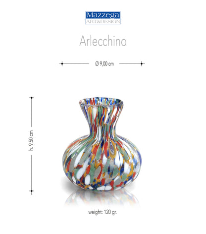 1 Vase en verre aventurin bleu soufflé et travaillé à la main avec des perles de Murano, ligne « I Colori di Murano » Fabriqué en Italie h. 9,5 cm.
