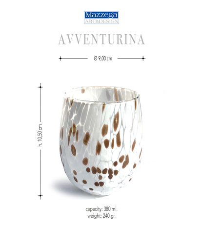 6 Bicchieri ACQUA BIG AVVENTURINA BLU in Vetro Soffiati e Lavorati a Mano con Murrine di Murano, linea “I Colori di Murano” 435 ml. Made in Italy