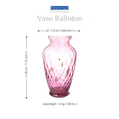 Vaso in Vetro Soffiato stile "CLASSIC" Lavorato a Mano con Murrine di Murano, linea “I Colori di Murano” h. 30 cm. Made in Italy