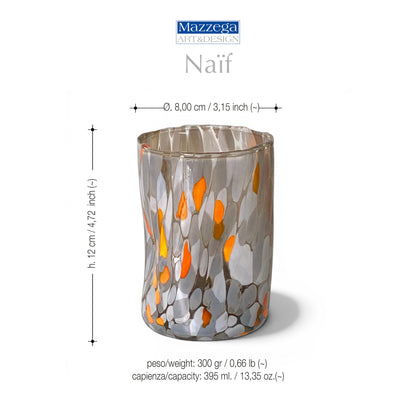 Bicchieri Tumbler Naif in Vetro Soffiati e Lavorati a Mano con Murrine di Murano, linea “I Colori di Murano” 395 ml. Made in Italy