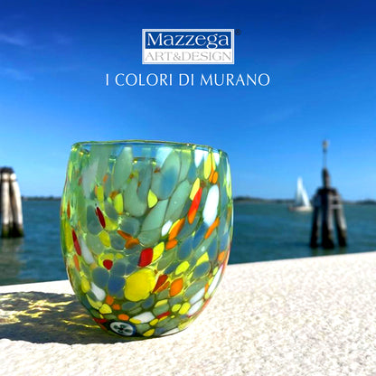 6 Bicchieri Acqua Classic in Vetro Soffiati e Lavorati a Mano con Murrine di Murano, linea “I Colori di Murano” 320 ml. Made in Italy