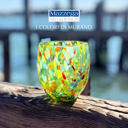 6 Bicchieri Acqua Classic in Vetro Soffiati e Lavorati a Mano con Murrine di Murano, linea “I Colori di Murano” 320 ml. Made in Italy