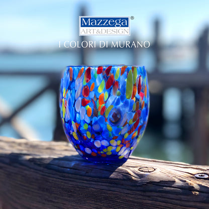 6 Bicchieri Acqua Classic in Vetro Soffiati e Lavorati a Mano con Murrine di Murano, linea “I Colori di Murano” 320 ml. Made in Italy