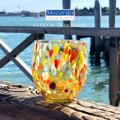 6 Bicchieri Acqua Classic in Vetro Soffiati e Lavorati a Mano con Murrine di Murano, linea “I Colori di Murano” 320 ml. Made in Italy