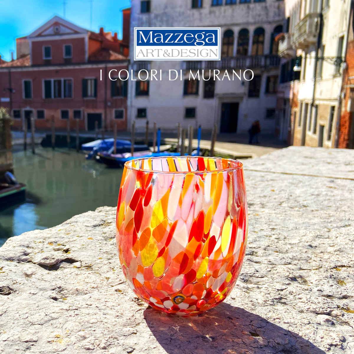 Gocce Di Murano Lot De 6 Verres à Eau Arc-en-Ciel - Verre Soufflé Main Tradition Murano 300ml