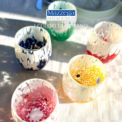 6 Bicchieri Acqua Big Bicolor in Vetro Soffiati e Lavorati a Mano con Murrine di Murano, linea “I Colori di Murano” 435 ml. Made in Italy