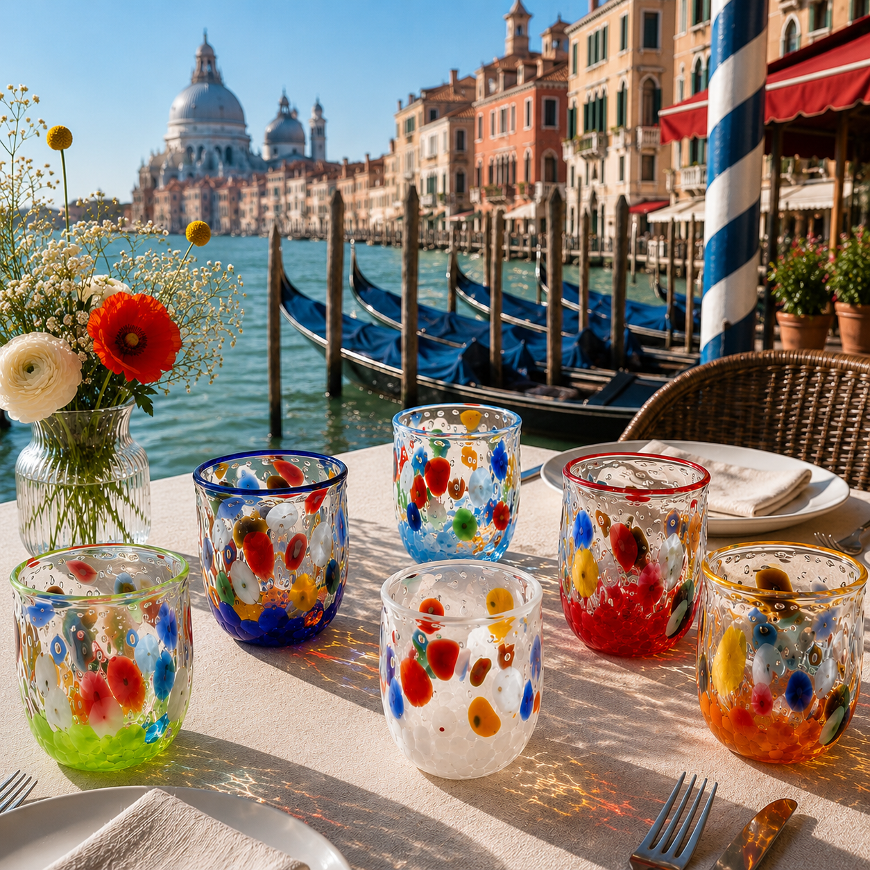 Bicchieri Tintoretto in vetro di Murano, realizzati nell'isola di Murano, soffiati e lavorati a mano da maestri Vetrai - SPECIAL EDITION - 380 ml.