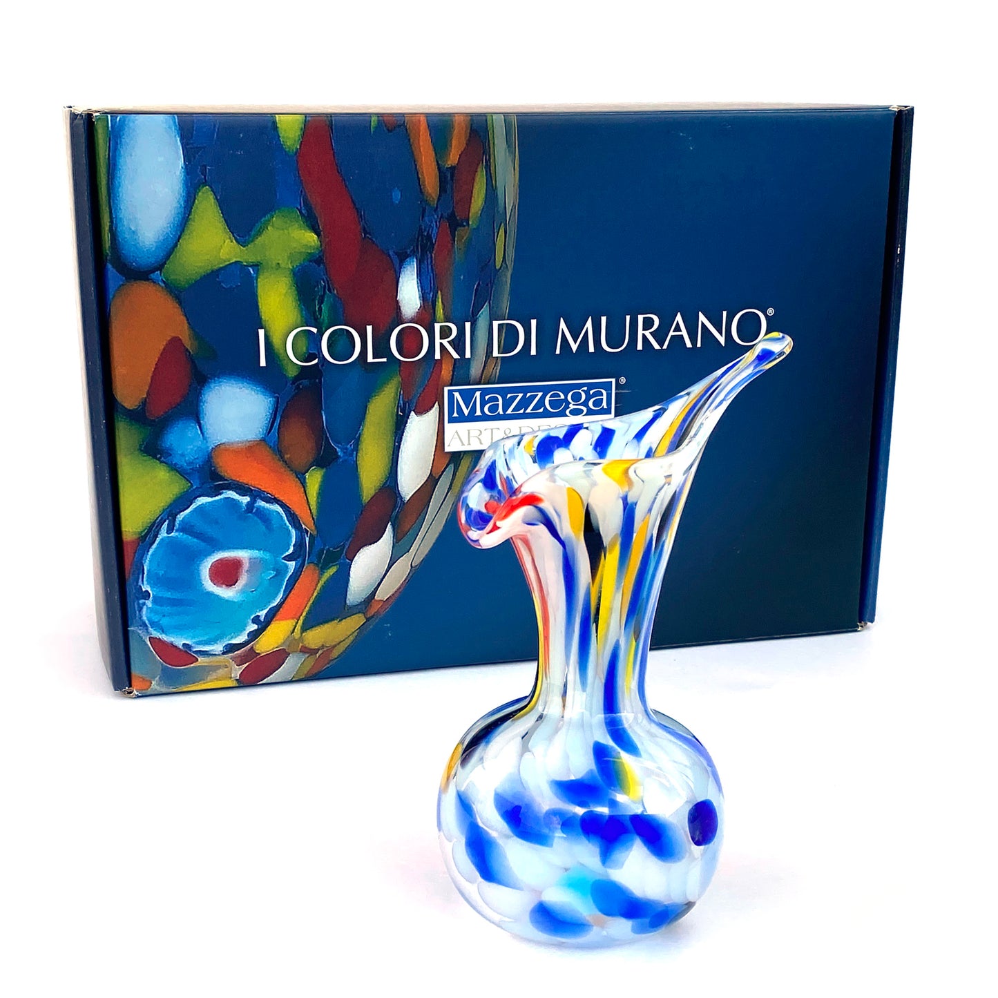Vaso in vetro di Murano, soffiato e lavorato a mano, linea "I Colori di Murano" h. cm. 17 - Made in Murano. Cod. 13