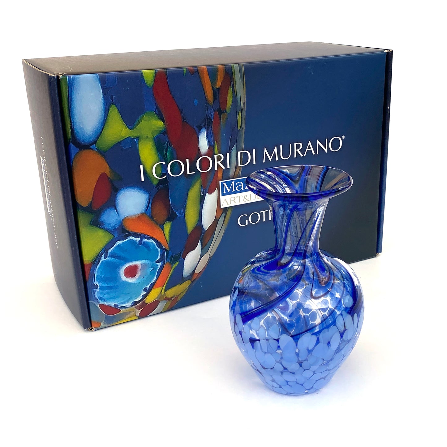 Vaso in vetro di Murano, soffiato e lavorato a mano, linea "I Colori di Murano" h. cm. 18 - Made in Murano. Cod. 19
