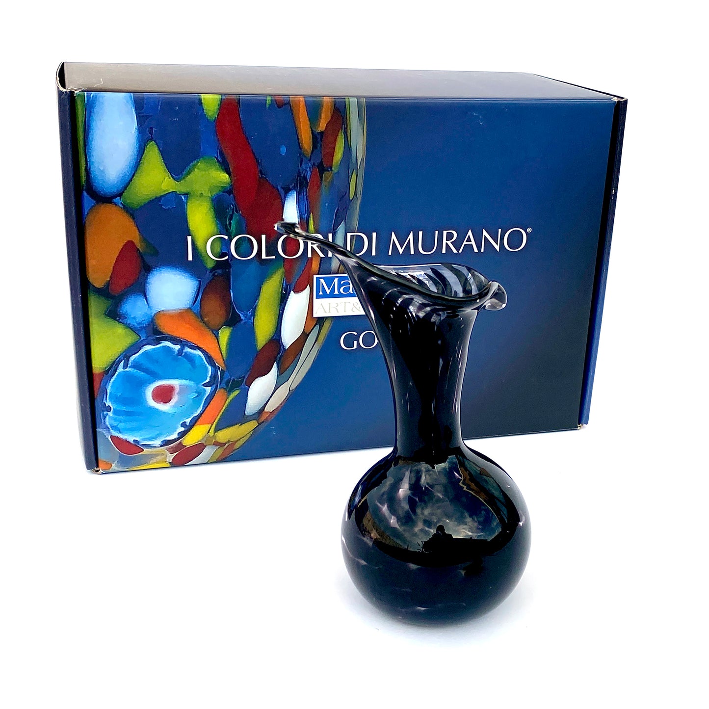 Vaso in vetro di Murano, soffiato e lavorato a mano, linea "I Colori di Murano" h. cm. 18 - Made in Murano. Cod. 26