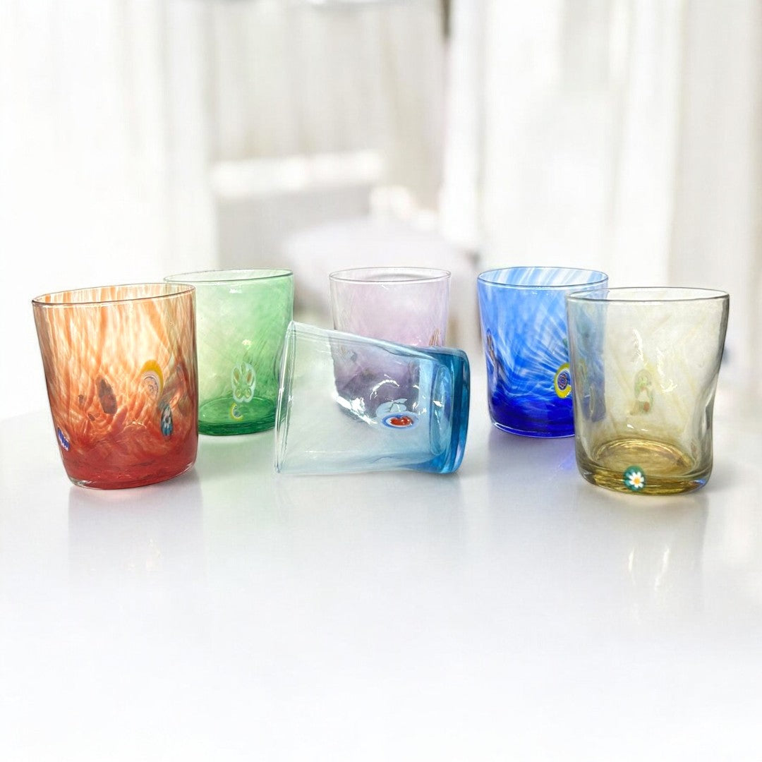 6 Verres en Verre "Les Couleurs de Murano". TUMBLE-CLASSIC-MIX