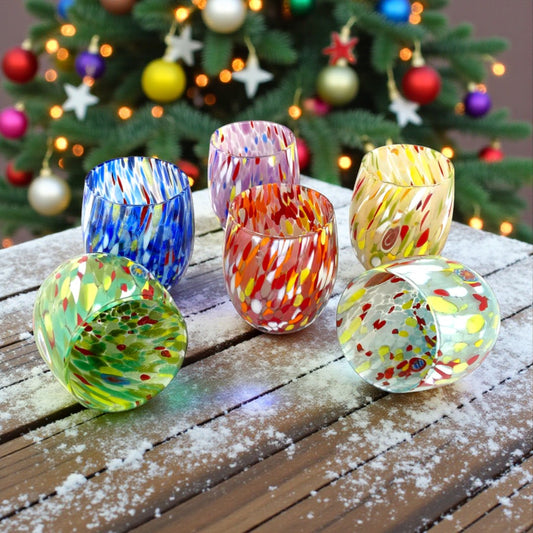 6 Bicchieri Acqua Big Colombina in Vetro Soffiati e Lavorati a Mano con Murrine di Murano, linea “I Colori di Murano” 435 ml. Made in Italy