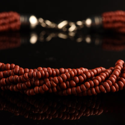 Collana Torchon Mat di Murano, 9 fili intrecciati di rare perle conteria satinato pastello vintage anni '80 (lunghezza circa 50 cm), chiusura anallergica.