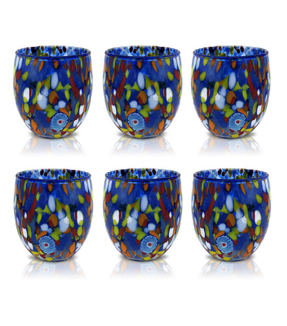 6 Bicchieri Acqua Classic in Vetro Soffiati e Lavorati a Mano con Murrine di Murano, linea “I Colori di Murano” 320 ml. Made in Italy