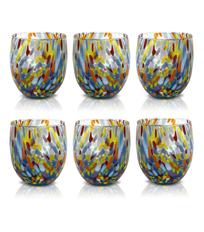 6 Bicchieri Acqua Classic in Vetro Soffiati e Lavorati a Mano con Murrine di Murano, linea “I Colori di Murano” 320 ml. Made in Italy
